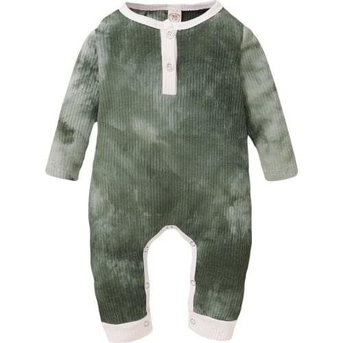 0-18M Spring Autumn Baby Girls Boy Ribbed Jumpsuit Tie-Dye Print Round Neck Long Sleeve Cotton Romper