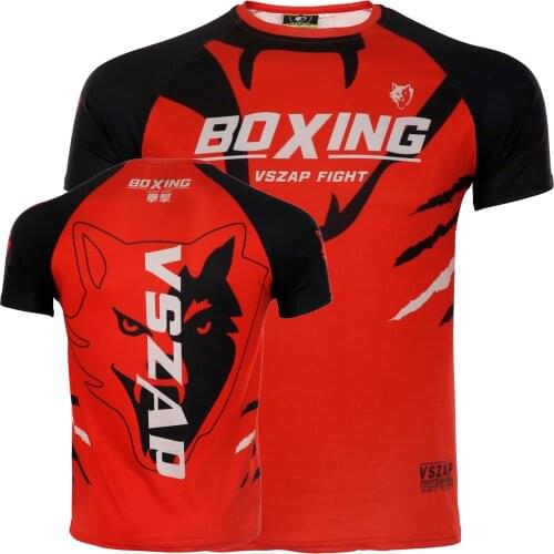 VSZAP Boxe Training Clothes Sports Stretch Fighting MMA Short Sleeve T-shirt Thai Boxing Brazilian Jiu-Jitsu Men Fitness Shirts