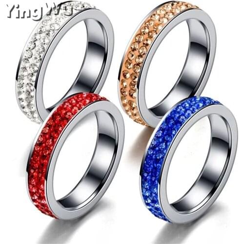 Yingwu 2 Row Lines Clear/Red/Blue/Brown Crystal Jewelry Fashion Rings For Women Stainless Steel 316L No Change Color