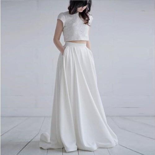 High Quality Skirt Long White Vestifos With Pockets Pleated Satin Floor Length Maxi Skirts Women Female Gowns Brand Custom Made