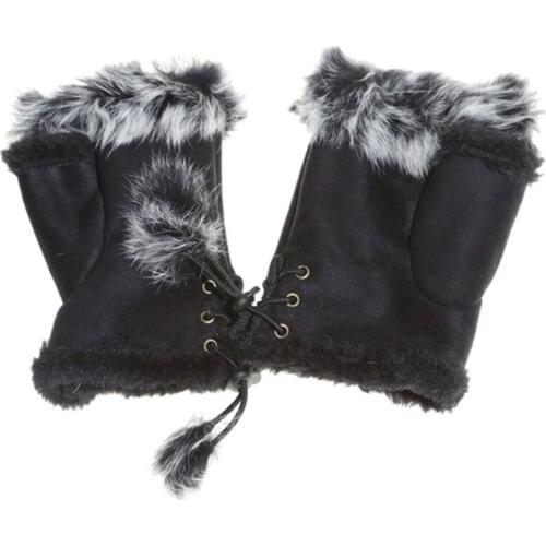 Half Finger Female Mitten Cute Plush/Suede Leather High Quality Gloves Faux Rabbit Hair Wrist Fingerless Mittens For Women