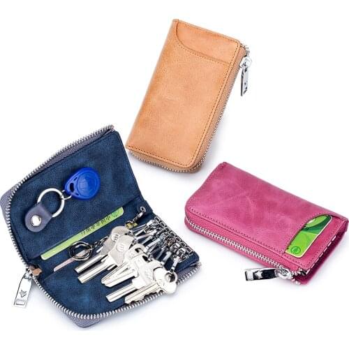 Key Ring Wallet Women Genuine Leather Keychain Pouch Purse Men Car Key Holder Wallets Keys Cover Bag Fashion Organizer Case