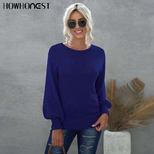 Za Womens Sweater European American Winter Solid Simple Loose Mid-length O Neck Long Sleeve Pullover Sweater Blouse Tops Female