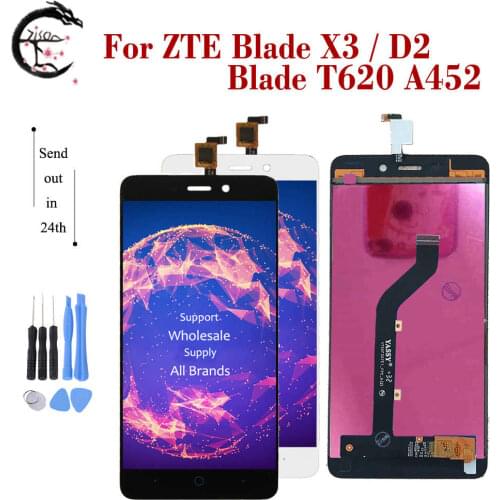 5" LCD For ZTE Blade X3 Full LCD Blade D2 Display Screen Touch Sensor Digitizer Assembly T620 A452 Display Replacement LCD New