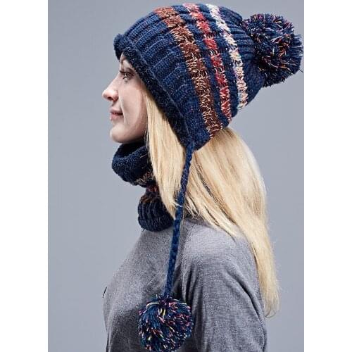 Winter Women Knitted Hat Scarf Two Pieces Set Fashion Wool Thickening Hat Collars Female Warm Hat Scarf Set Snow Caps