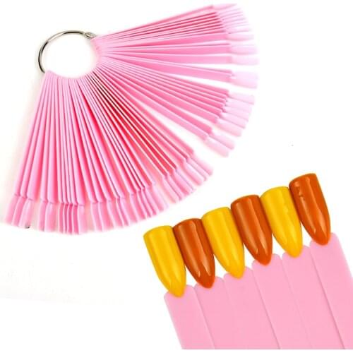 1Set False Nail Tips Fan Nature Nail Art Round Full Cover Display Practice Tools Fake Nails Manicure Acrylic UV Gel Polish