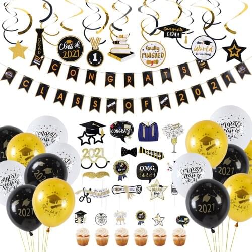 2021 Graduation Party Decorations Kit with Paper Banner Latex Balloons Ribbons for High School University Grad Party