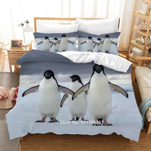 3D Digital Printing Cute Animals Small Penguins Big Bedspread Children Soft and Comfortable Bedroom Decoration Luxury Bedding