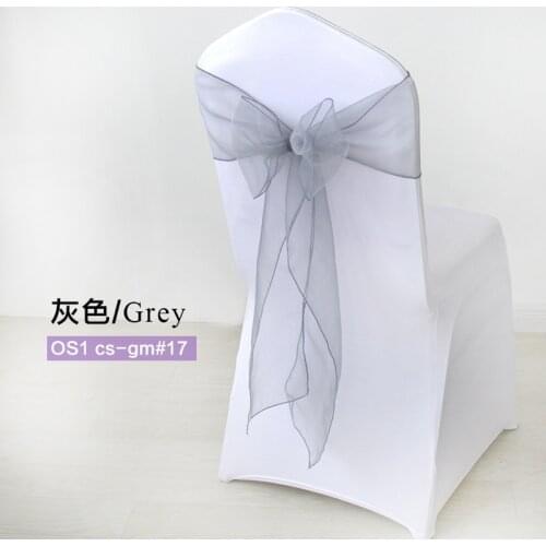50pcs/lot Sheer Organza Wedding Chair Decorations Silver Gray Sash Knot Belt Chair Bow Covers Bands Ties Chairs Sashes Decor