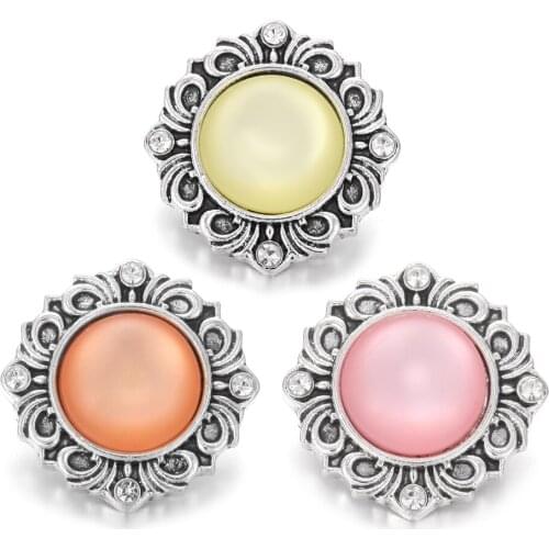 6pcs/lot New Snap Jewelry 18mm Rhinestone Flower Snap Buttons Fit Leather Silver color Snap Bracelet Jewelry Making