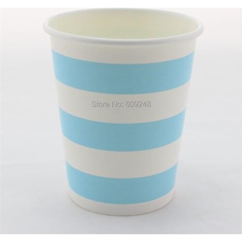 60pcs 90Z Biodegradable Wedding Birthday Party Blue Striped Paper Cups Drinking Wholesale,3 Days Delivery on Orders over $100