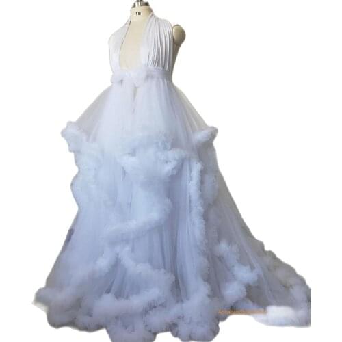 White Halter Maternity Dresses Puffy Skirt Photography Maternity Gown for Photoshoot Lingerie Bathrobe Nightwear Baby Shower