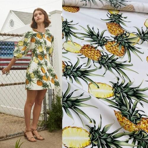 Brand Fashion Natural 100% Cotton Pineapple Printed Clothing Skirt Womens Clothing Fabric for Dress by Meter Sewing Material