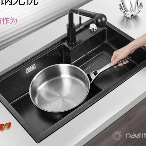 Quartz Stone Sink Single Tank Kitchen High And Low Single Tank Sink Sink Set Thickened Integrated Stepped Sink