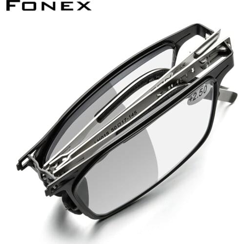 FONEX Photochromic Gray Blue Light Blocking Folding Reading Glasses Men Women 2021 New Hyperopia Reader Anti Blue Eyeglass LH015