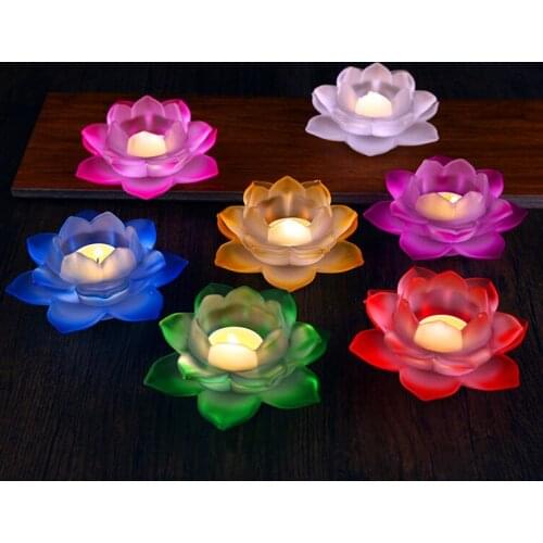 HOT SALE Buddhist articles # Practice of Tantric ritual # Buddhism 7 colors Lotus flower crystal Lamp holder carving Sculpture