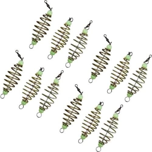 Hot-12Pcs Luminous Carp Fishing Feeder Coil Inline Method Fishing Tackle Bait Thrower In-Line Method Lures Cage Basket Baits