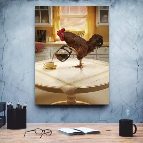 Chicken Making Coffee Creative Picture Nordic Style Modular Canvas Painting Home Decor Poster And Prints Living Room Wall Gifts