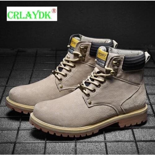 CRLAYDK Shoes For Men Leather Safety Desert Boots Sports Working Fashion Desert Anti Smashing Ankle Botas High Top Sneakers