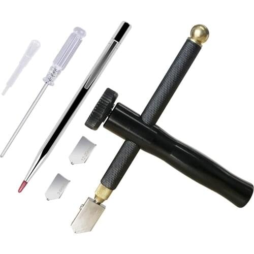 7PCS Oil Feed Glass Cutter Kit 2-6 mm, 6-12 mm, 12-20 mm Glass Cutter Head with Handle Professional Cutter Tool