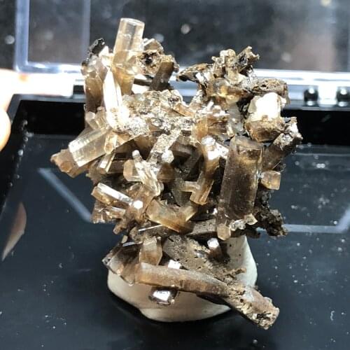 Natural rare columnar Aurora calcite and crystal symbiotic geology teaching collection ornaments home decoration (send box)