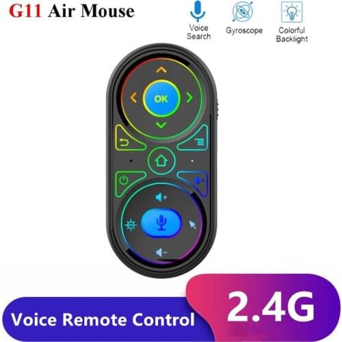 New 2.4G G11 Air Mouse Google Voice Microphone RGB Backlit Gyro Remote IR Learning Wireless Rechargeable Voice Remote Control