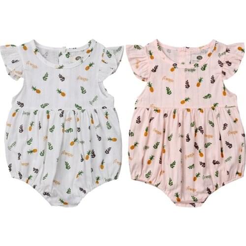 Wholesale Newborn Baby Girls Clothes Ruffles Cotton Romper Sunsuit Summer Cute pineapple Printed Jumpsuit Outfits