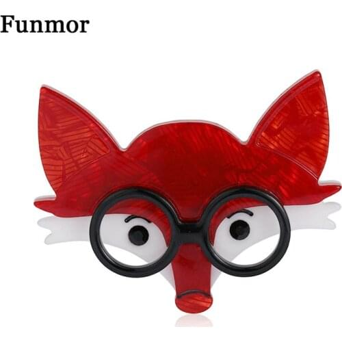 Funmor Casual Fox Face With Glass Brooch Acrylic Pins For Women Girls Scarf Blouse Accessories Daily Party Ornaments Bijoux Gift