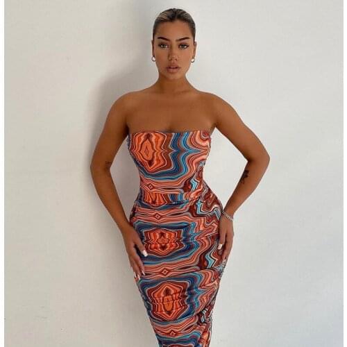 Sexy Dress Women 2021 Autumn New Womens Fashion Print Sexy Wrapped Shoulder Slim Temperament Dress Female Vintage Dress