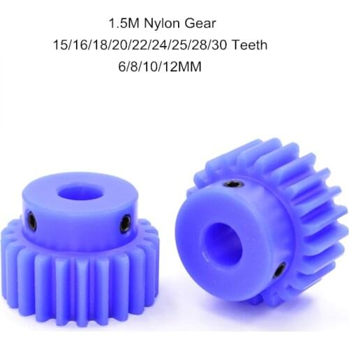 1.5M Nylon Plastic Gear 15/16/18/20/22/24/25/28/30 Teeth DIY Motor Boss Cylindrical Spur Gear 6/8/10/12MM