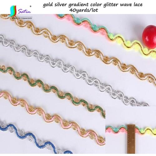Width 12mm Gold Silver Candy Color Gradient Glitter Wave Elastic Band Lace DIY Sew Doll Clothes Skirt Flower Decorative Lace