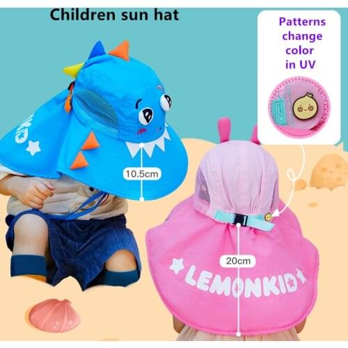 Wide-brimmed Sunhat For Boy and Girl In Summer Dinosaurs Unicorns Quick-drying Hat Mountain Fishing Bucket Hats With Neck Guard