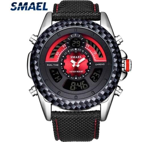 SMAEL Luxury Brand Men Fashion Sports Watches Mens Digital Quartz Dual Display Clock Watch Man Nylon Army Military WristWatches