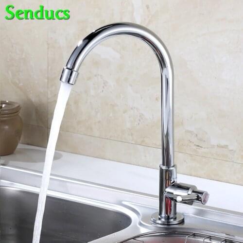 Senducs Single Cold Kitchen Sink Faucet Deck Mounted Chrome Kitchen Faucet with Quality Zinc Alloy Cold Kitchen Mixer Tap
