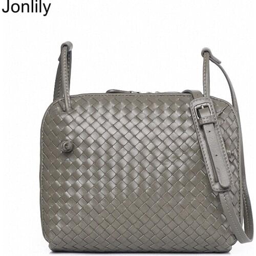 Jonlily Women Genuine Leather Shoulder Bag Woven Sling Bag Shell Bag Female Messenger Crossbody Bag Teens Daybag Purse -KG554
