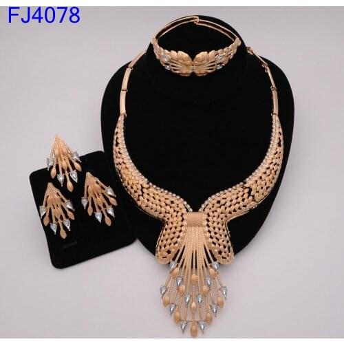 High quality 4pcs Bridal Zirconia Jewelry Sets For Women Party Dubai Nigeria Wedding Jewelry Sets Party Gift Gold plated jewelry