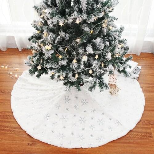 Christmas Tree Skirt Faux Fur White Plush Golden/Silver Snowflake Christmas Tree Mat Tree Skirt Xmas New Year Party Decorations