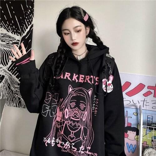 Goth Gothic Women Hoodies Clothes Hooded Sweatshirt Japanese Harajuku Hoddies Long Sleeve Tops Fairy Grunge Core Black Clothing