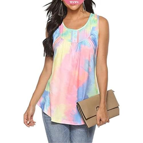 2021 Summer New Womens New V-neck Pullover Print Sleeveless T-shirt Fashion Loose Ladies Tops