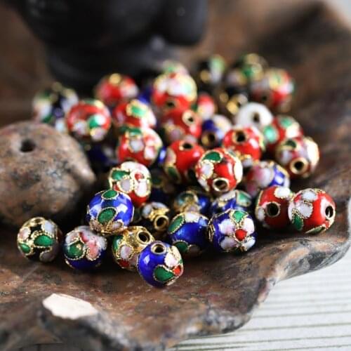 10pcs/lot Enamel Handmade Craft Flower Cloisonne Charm Beads 8mm Copper Spacer Decoration Findings DIY Jewelry Making Bracelets