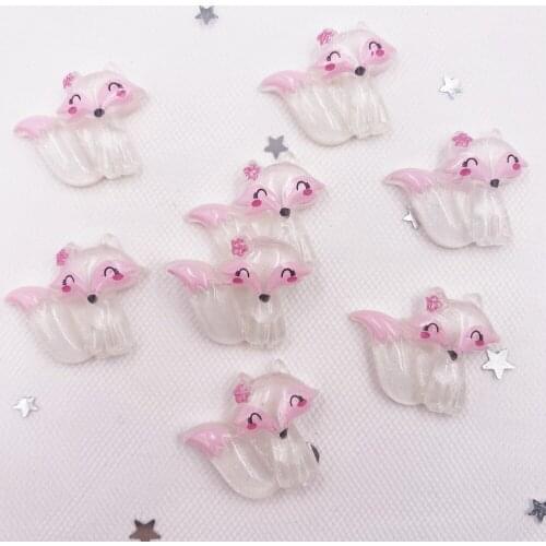 20pcs Glitter Colorful Resin Kawaii Fox Flatback Cabochon Scrapbook Figurines Home Christmas Ornament DIY Crafts Supplies SG895