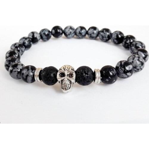 2017 Sale Fashion Jewelry Men Skull Bracelet Snowflake Obsidian Beads Antique Silver Color Skeleton Yoga Energy Bracelets Women