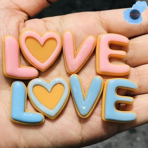 50pcs Wholesale Resin Blue Letter LOVE Adult Fashion Shoe Decorations Garden Shoes Accessories Fit Children Croc Jibz Charm