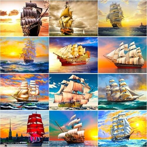 New 5D DIY Diamond Painting Full Square Round Drill Sailboat Diamond Embroidery Sea View Cross Stitch Home Decor Manual Art Gift