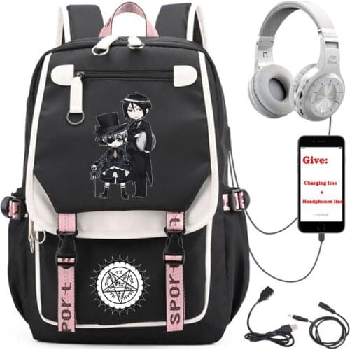 Anime Black Butler backpack student School book Bag Women men Travel Backpack USB Charging teenagers Laptop packsack