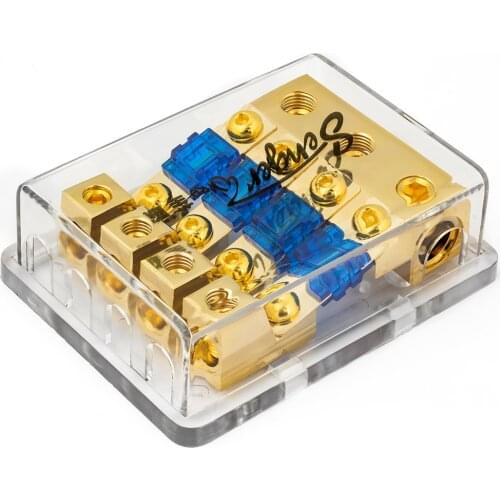 Pure copper Car Auto Vehicles Audio Amplifier 1 in 4 ways Out Fuse Holder Fuse Box 0GA(2GA/4GA)X3 IN /4GA(6GA/8GAX4 )OUT