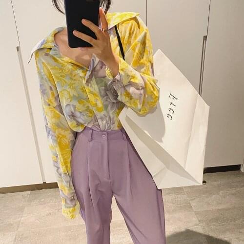Plus Size Fashion Casual Oversize Women Blouses Spring Summer Chiffon Long Sleeve Tops Shirts Blusas Plaid Floral Print Tropical