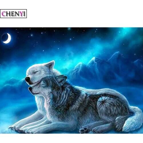 CHENYI Diy 5D Diamond Embroidery Moon Snow Wolf Dimond Painting Full Square Drill Animals Rhinestone Home Decoration Accessories