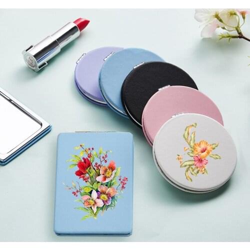 Flower Makeup Mirror with Double Sides for Gift Girl Portable Travel Folding Magnifying Pocket Cosmetic Compact Vanity Mirrors