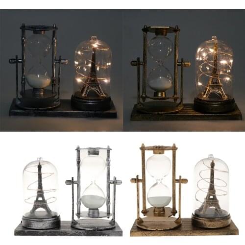 Retro Style Iron Tower Tower Hourglass Ornaments Glow Star Lights Hourglass Timers Home Desktop Decorative Cafe Office Display